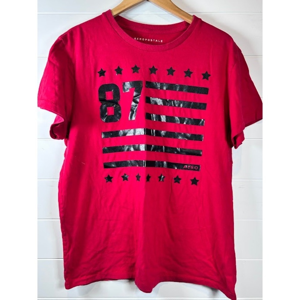 Aeropostale Mens Red 87 American Flag Graphic T Shirt Size Large